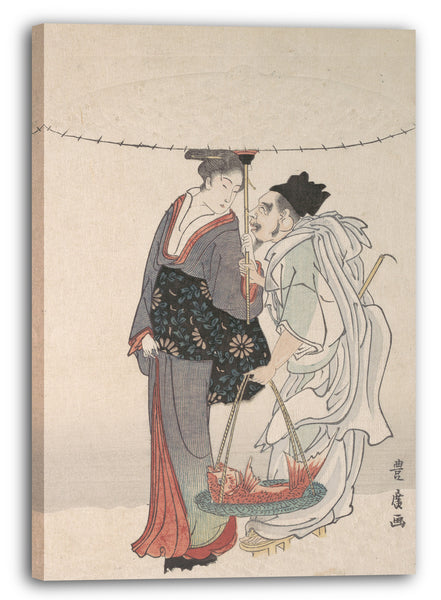Leinwandbild Utagawa Toyohiro - Ebisu und Benten wandern im Schnee