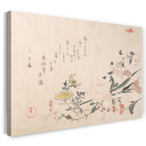 Leinwandbild Kubo Shunman - Rose, Iris, Primrose und Daisy