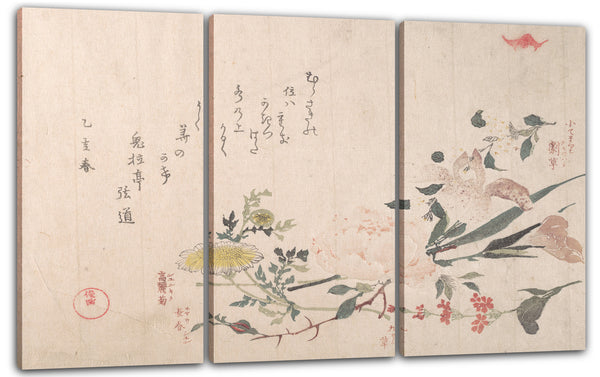 Leinwandbild Kubo Shunman - Rose, Iris, Primrose und Daisy