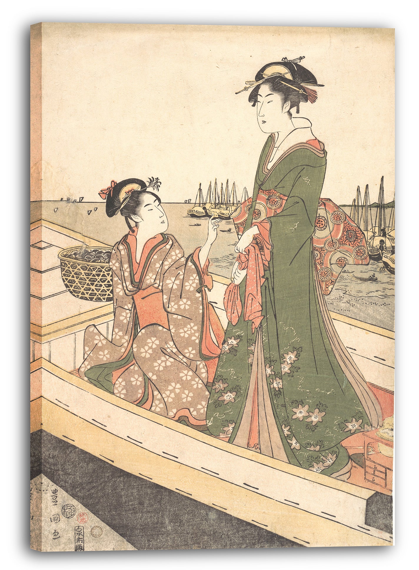 Leinwandbild Utagawa Toyokuni I - Zwei Frauen in einem Boot; Eine, die einen Korb von Miesmuscheln hält