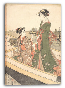 Leinwandbild Utagawa Toyokuni I - Zwei Frauen in einem Boot; Eine, die einen Korb von Miesmuscheln hält