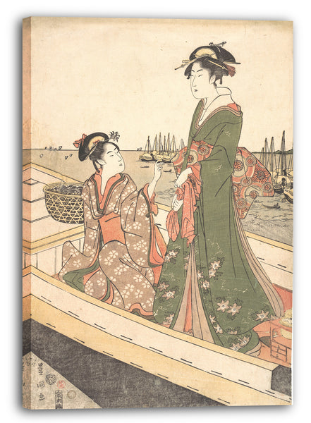 Leinwandbild Utagawa Toyokuni I - Zwei Frauen in einem Boot; Eine, die einen Korb von Miesmuscheln hält
