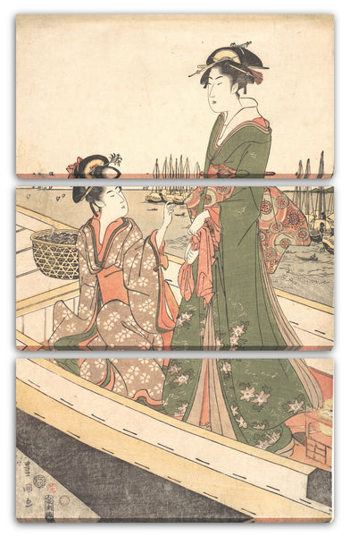 Leinwandbild Utagawa Toyokuni I - Zwei Frauen in einem Boot; Eine, die einen Korb von Miesmuscheln hält