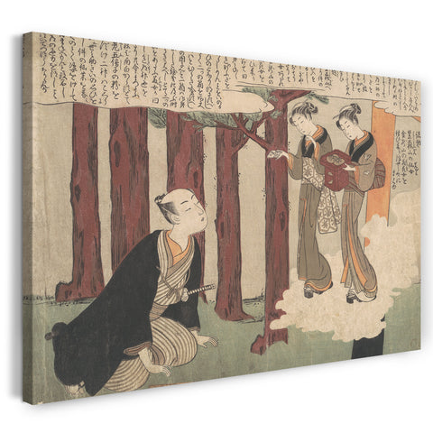Leinwandbild Suzuki Harunobu - Erstes Blatt der Shunga; Die entzückenden Liebesabenteuer von Maneyemon