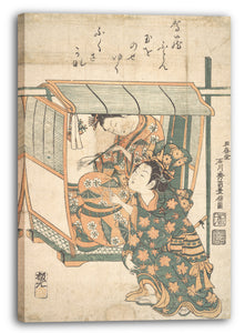 Leinwandbild Ishikawa Toyonobu - Eine Frau sitzt in einem Kago