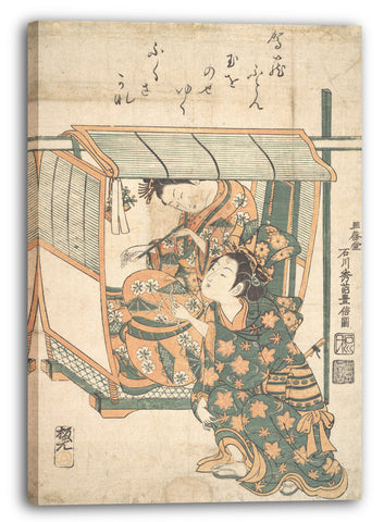 Leinwandbild Ishikawa Toyonobu - Eine Frau sitzt in einem Kago