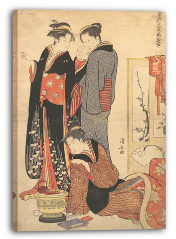 Leinwandbild Torii Kiyonaga - Zwei Frauen, die stehen und ein Kind halten