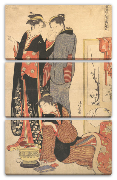 Leinwandbild Torii Kiyonaga - Zwei Frauen, die stehen und ein Kind halten