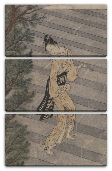 Leinwandbild Suzuki Harunobu - Junge Frau, die Steintreppe zu einem Shinto-Tempel klettert