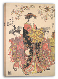 Leinwandbild Torii Kiyonaga - Ein Oiran begleitet von zwei Kamuro
