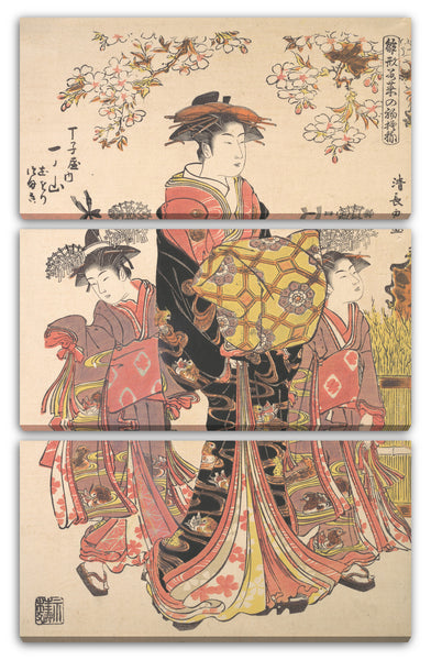 Leinwandbild Torii Kiyonaga - Ein Oiran begleitet von zwei Kamuro