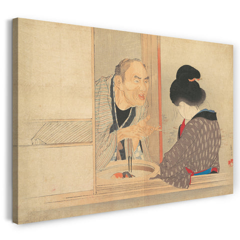 Leinwandbild Tomioka Eisen - "Eine Schelte" (Ochiyo), Illustration von Bugei Kurabu (Literarischer Klub)