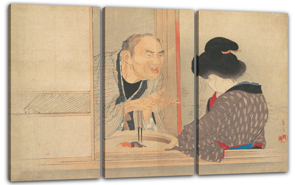 Leinwandbild Tomioka Eisen - "Eine Schelte" (Ochiyo), Illustration von Bugei Kurabu (Literarischer Klub)
