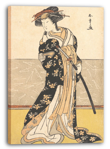 Leinwandbild Katsukawa Shunshō - Die Schauspielerin Nakamura Rikō, als Kurtisane mit einem Schwert