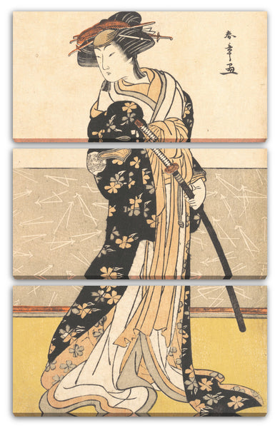 Leinwandbild Katsukawa Shunshō - Die Schauspielerin Nakamura Rikō, als Kurtisane mit einem Schwert