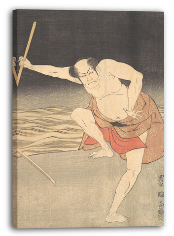Leinwandbild Holzschnitt für einen Druck von Utagawa Toyokuni I entworfen - Ein Schauspieler neben dem Wasser
