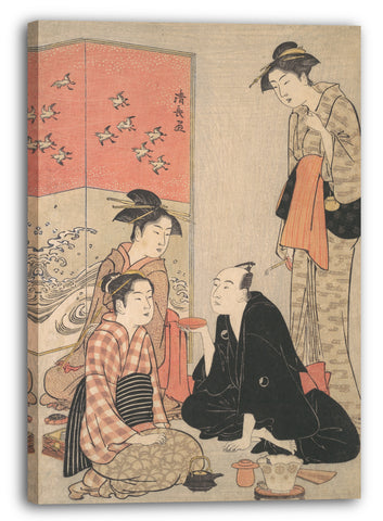 Leinwandbild Torii Kiyonaga - Der Kabuki-Schauspieler Sawamura Sōjūrō III und Kurtisanen