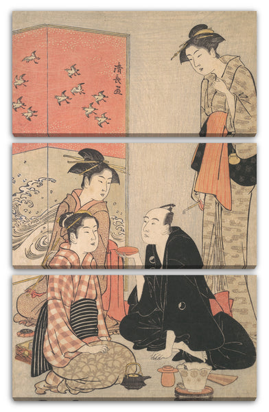 Leinwandbild Torii Kiyonaga - Der Kabuki-Schauspieler Sawamura Sōjūrō III und Kurtisanen