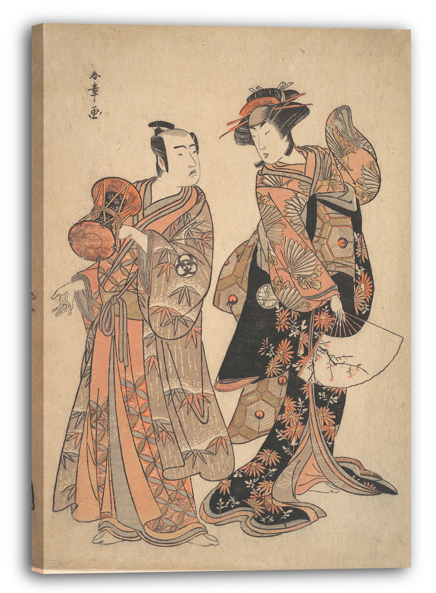 Leinwandbild Katsukawa Shunshō - Der dritte Segawa Kikunojō als Ochiyo und Bando Mitsugorō als Hanbei