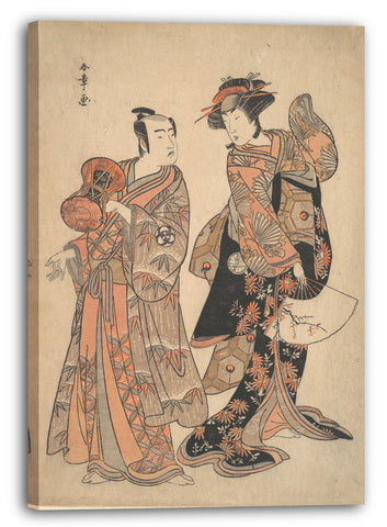Leinwandbild Katsukawa Shunshō - Der dritte Segawa Kikunojō als Ochiyo und Bando Mitsugorō als Hanbei