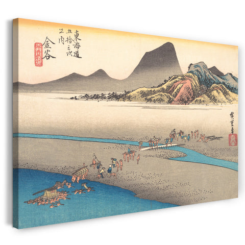 Leinwandbild Utagawa Hiroshige - Das weite Ufer des Ōi-Flusses bei Kanaya