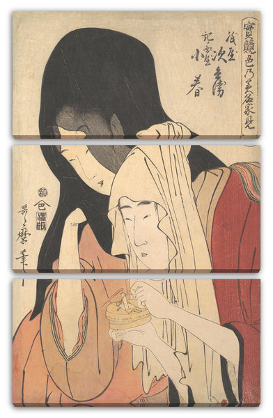 Leinwandbild Kitagawa Utamaro - Jihei von Kamiya brennt mit der Geisha Koharu von Kinokuniya durch