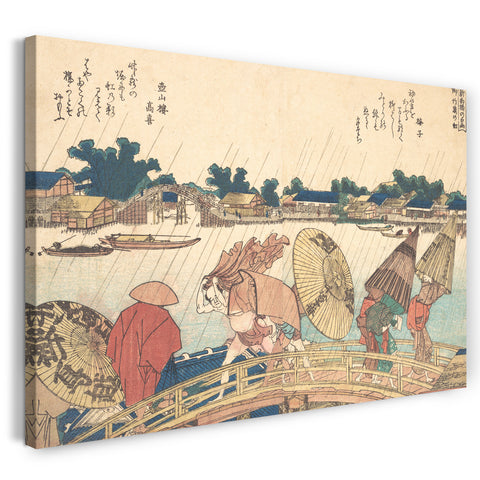 Leinwandbild Katsushika Hokusai - Regenschauer an der neuen Yanagi-Brücke