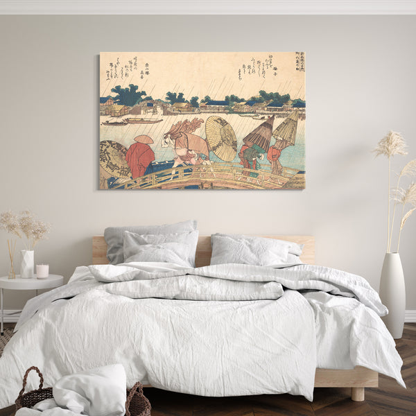 Leinwandbild Katsushika Hokusai - Regenschauer an der neuen Yanagi-Brücke