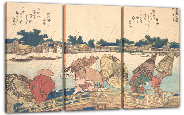 Leinwandbild Katsushika Hokusai - Regenschauer an der neuen Yanagi-Brücke