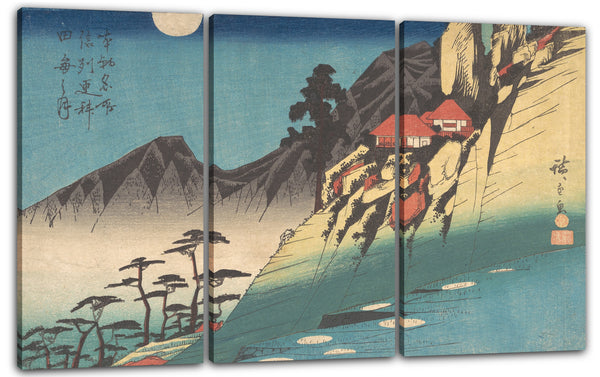 Leinwandbild Utagawa Hiroshige - Shinshu-sarashina tagoto no tsuki Reflektionen des Mondes in den Reisfeldern von Sarashina in Shinshu