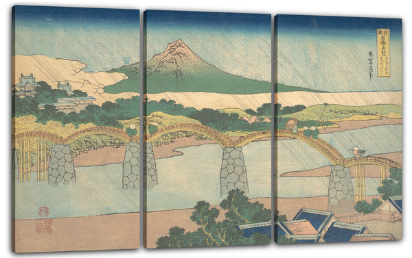 Leinwandbild Katsushika Hokusai - Kintai Brücke in der Provinz Suō (Suō no kuni Kintaibashi), aus der Serie Bemerkenswerte Ansichten von Brücken in verschiedenen Provinzen (Shokoku meikyō kiran)