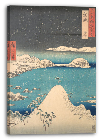 Leinwandbild Utagawa Hiroshige - Schneefall in Shimasaku, Provinz Iki, aus der Serie Ansichten berühmter Orte in den sechzig sonderbaren Provinzen