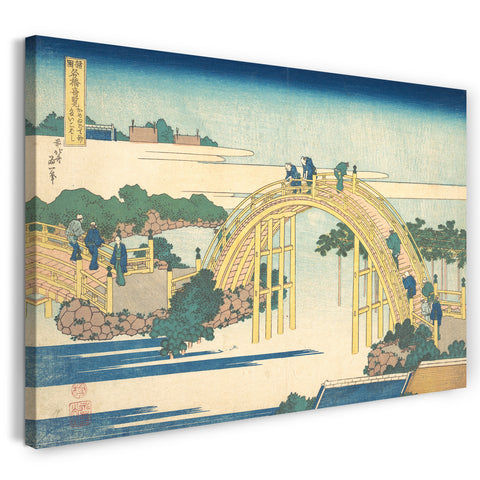 Leinwandbild Katsushika Hokusai - Die Bogenbrücke bei Kameido Tenjin Schrein (Kameido Tenjin Taikobashi), aus der Serie Bemerkenswerte Ansichten von Brücken in verschiedenen Provinzen (Shokoku meikyō kiran)
