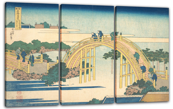 Leinwandbild Katsushika Hokusai - Die Bogenbrücke bei Kameido Tenjin Schrein (Kameido Tenjin Taikobashi), aus der Serie Bemerkenswerte Ansichten von Brücken in verschiedenen Provinzen (Shokoku meikyō kiran)