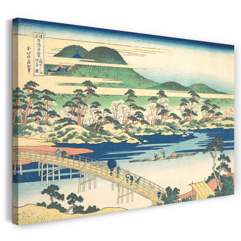 Leinwandbild Katsushika Hokusai - Die Togetsu-Brücke bei Arashiyama in Yamashiro, aus der Serie Bemerkenswerte Ansichten von Brücken in verschiedenen Provinzen (Shokoku meikyō kiran)