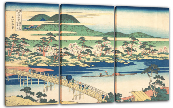 Leinwandbild Katsushika Hokusai - Die Togetsu-Brücke bei Arashiyama in Yamashiro, aus der Serie Bemerkenswerte Ansichten von Brücken in verschiedenen Provinzen (Shokoku meikyō kiran)