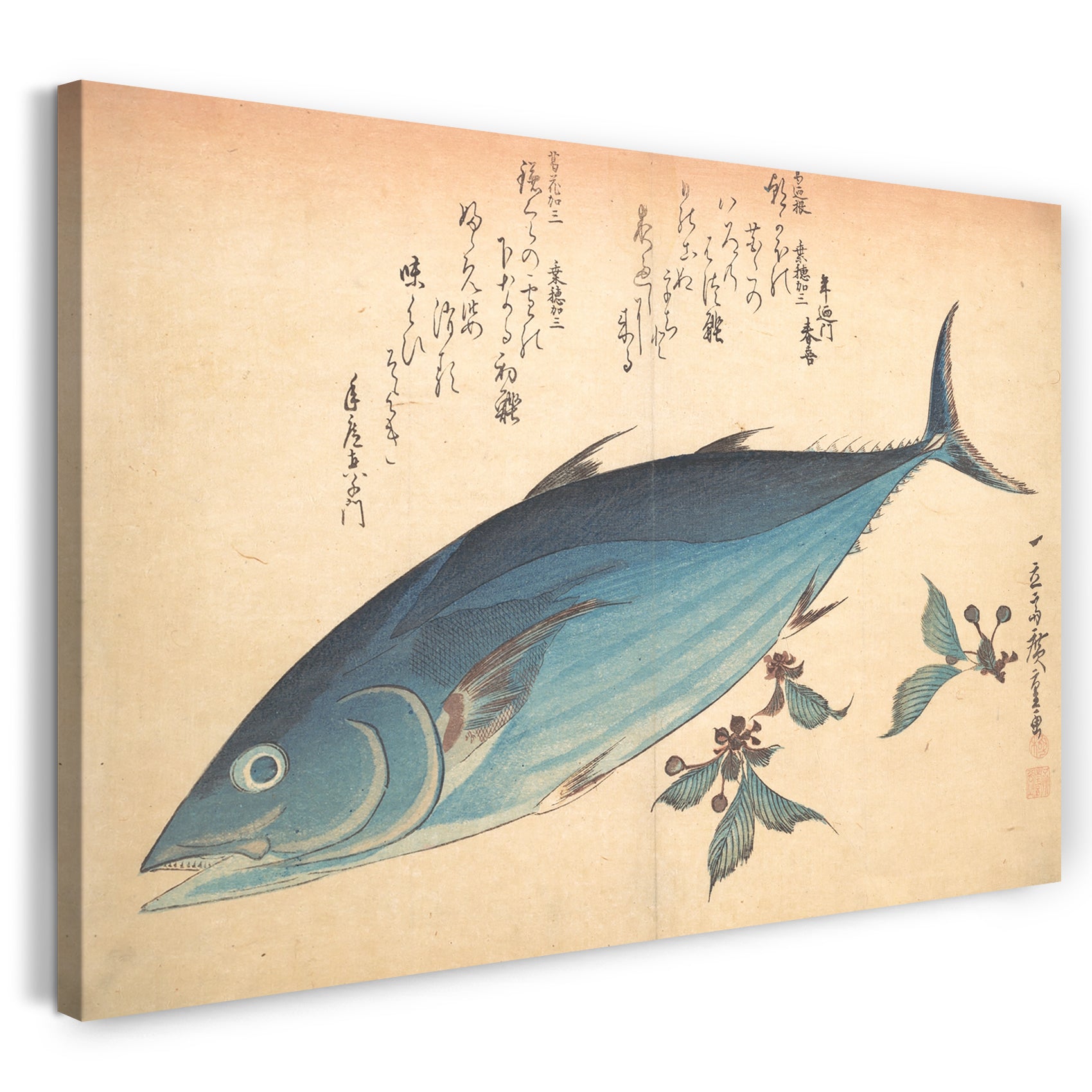 Leinwandbild Utagawa Hiroshige - Katsuo Fisch mit Kirschknospen, aus der Serie Uozukushi (Jede Fischsorte)