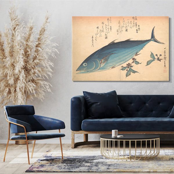 Leinwandbild Utagawa Hiroshige - Katsuo Fisch mit Kirschknospen, aus der Serie Uozukushi (Jede Fischsorte)