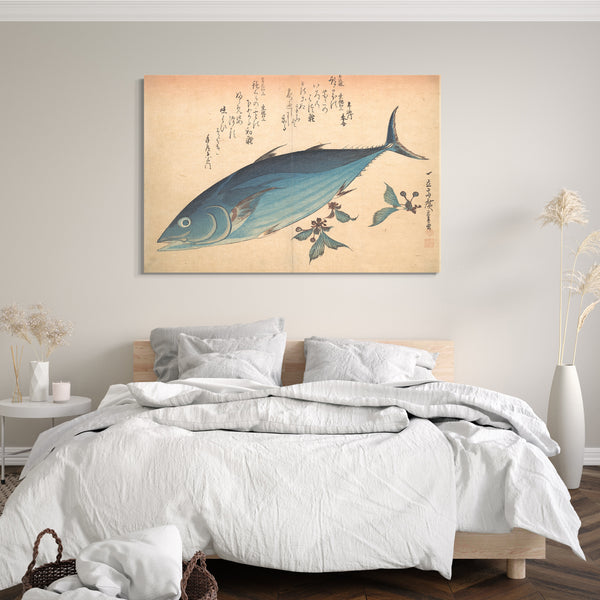Leinwandbild Utagawa Hiroshige - Katsuo Fisch mit Kirschknospen, aus der Serie Uozukushi (Jede Fischsorte)
