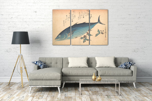 Leinwandbild Utagawa Hiroshige - Katsuo Fisch mit Kirschknospen, aus der Serie Uozukushi (Jede Fischsorte)