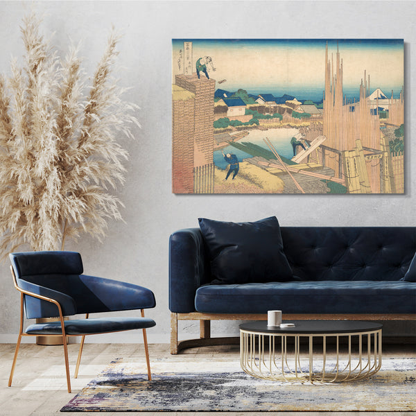 Leinwandbild Katsushika Hokusai - Tatekawa in Honjō (Honjō Tatekawa), aus der Serie Sechsunddreißig Ansichten des Berges Fuji (Fugaku sanjūrokkei)
