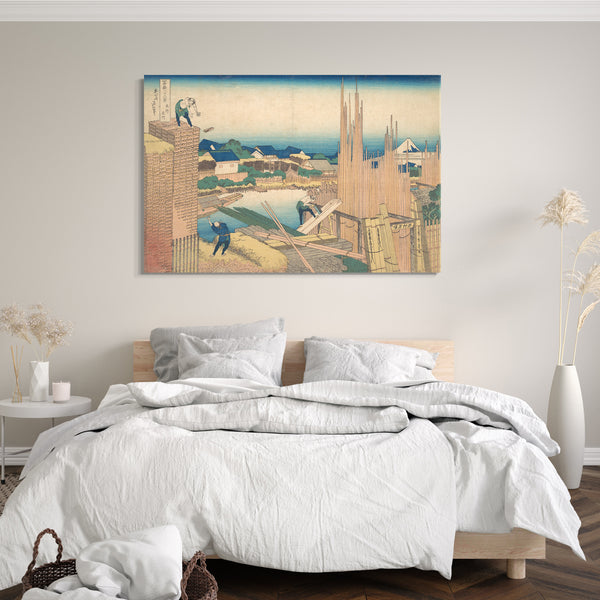 Leinwandbild Katsushika Hokusai - Tatekawa in Honjō (Honjō Tatekawa), aus der Serie Sechsunddreißig Ansichten des Berges Fuji (Fugaku sanjūrokkei)