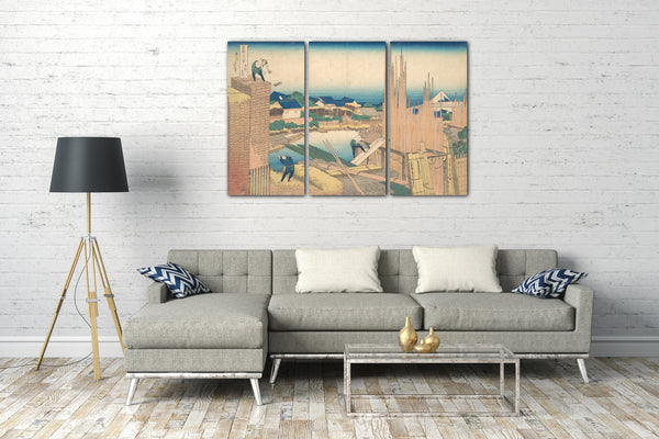 Leinwandbild Katsushika Hokusai - Tatekawa in Honjō (Honjō Tatekawa), aus der Serie Sechsunddreißig Ansichten des Berges Fuji (Fugaku sanjūrokkei)