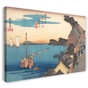 Leinwandbild Utagawa Hiroshige - Ansicht der Kanagawa-Station bei Sonnenuntergang