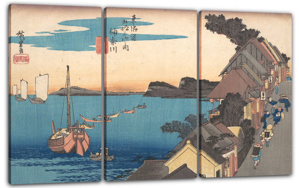 Leinwandbild Utagawa Hiroshige - Ansicht der Kanagawa-Station bei Sonnenuntergang