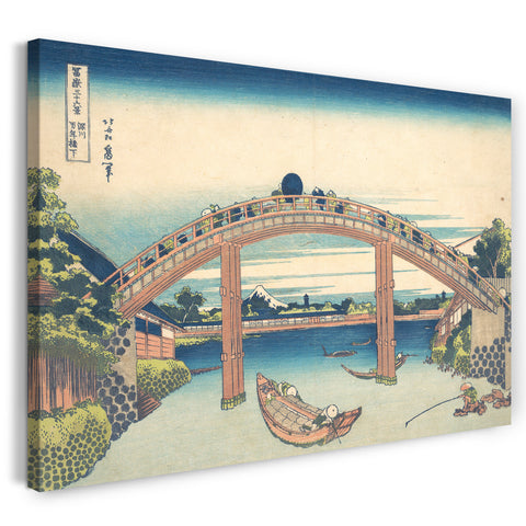 Leinwandbild Katsushika Hokusai - Unter der Mannenbrücke bei Fukagawa (Fukagawa Mannenbashi shita), aus der Serie Sechsunddreißig Ansichten des Berges Fuji (Fugaku sanjūrokkei)