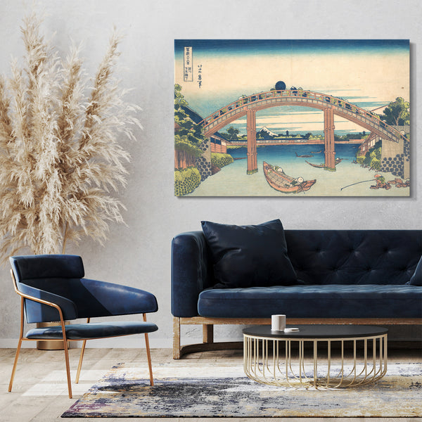 Leinwandbild Katsushika Hokusai - Unter der Mannenbrücke bei Fukagawa (Fukagawa Mannenbashi shita), aus der Serie Sechsunddreißig Ansichten des Berges Fuji (Fugaku sanjūrokkei)