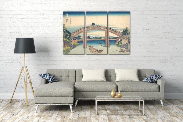 Leinwandbild Katsushika Hokusai - Unter der Mannenbrücke bei Fukagawa (Fukagawa Mannenbashi shita), aus der Serie Sechsunddreißig Ansichten des Berges Fuji (Fugaku sanjūrokkei)