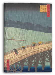 Leinwandbild Utagawa Hiroshige - Ōhashi Atake no yūdachi Plötzliche Dusche über Shin-Ōhashi-Brücke und Atake (Ōhashi Atake no yūdachi), aus der Serie Einhundert berühmte Ansichten von Edo (Meisho Edo hyakkei)