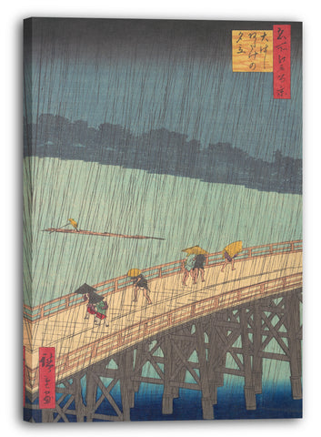 Leinwandbild Utagawa Hiroshige - Ōhashi Atake no yūdachi Plötzliche Dusche über Shin-Ōhashi-Brücke und Atake (Ōhashi Atake no yūdachi), aus der Serie Einhundert berühmte Ansichten von Edo (Meisho Edo hyakkei)